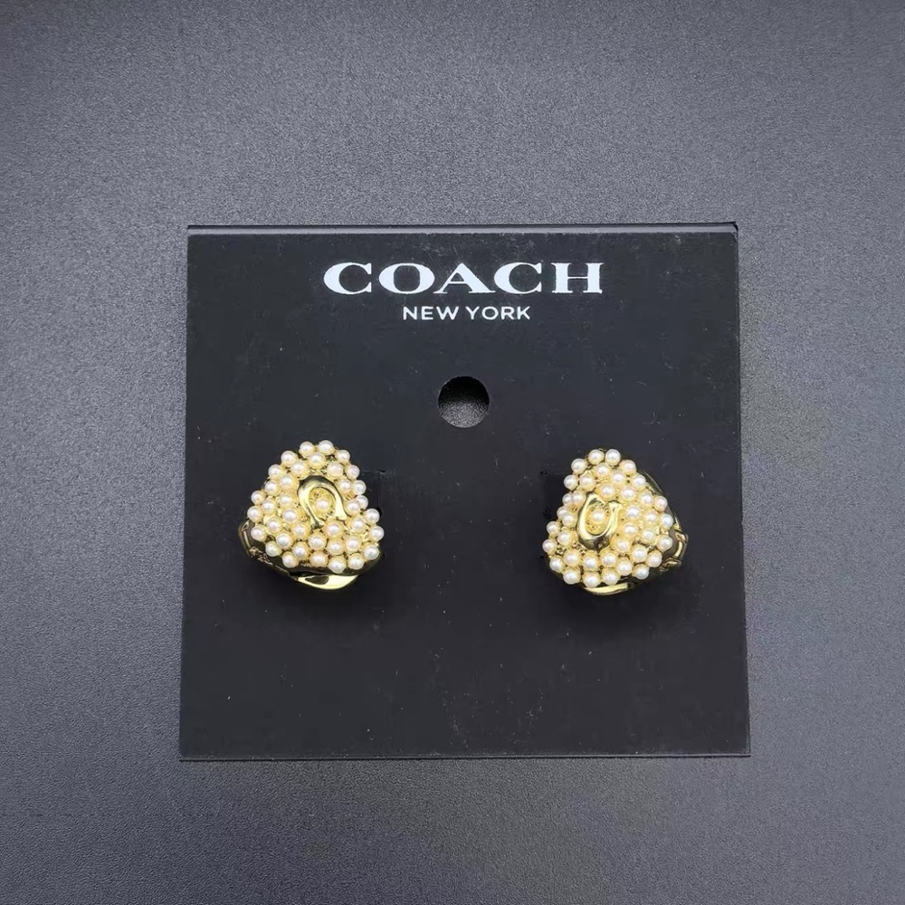 Coach Gold and Pearl Cluster Earrings - Picture 1 of 9